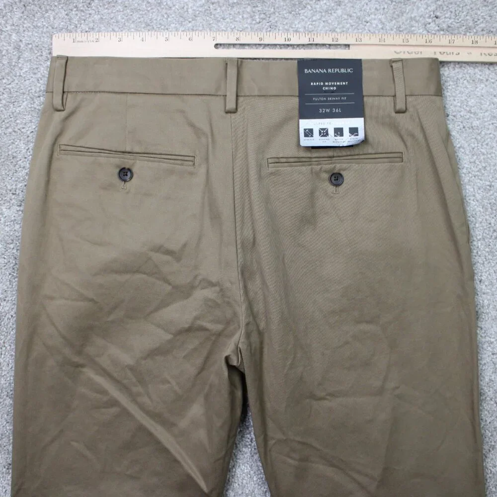 Banana Republic Pants NWT Men 32x36 Beige Rapid Movement Chino Fulton Skinny Fit